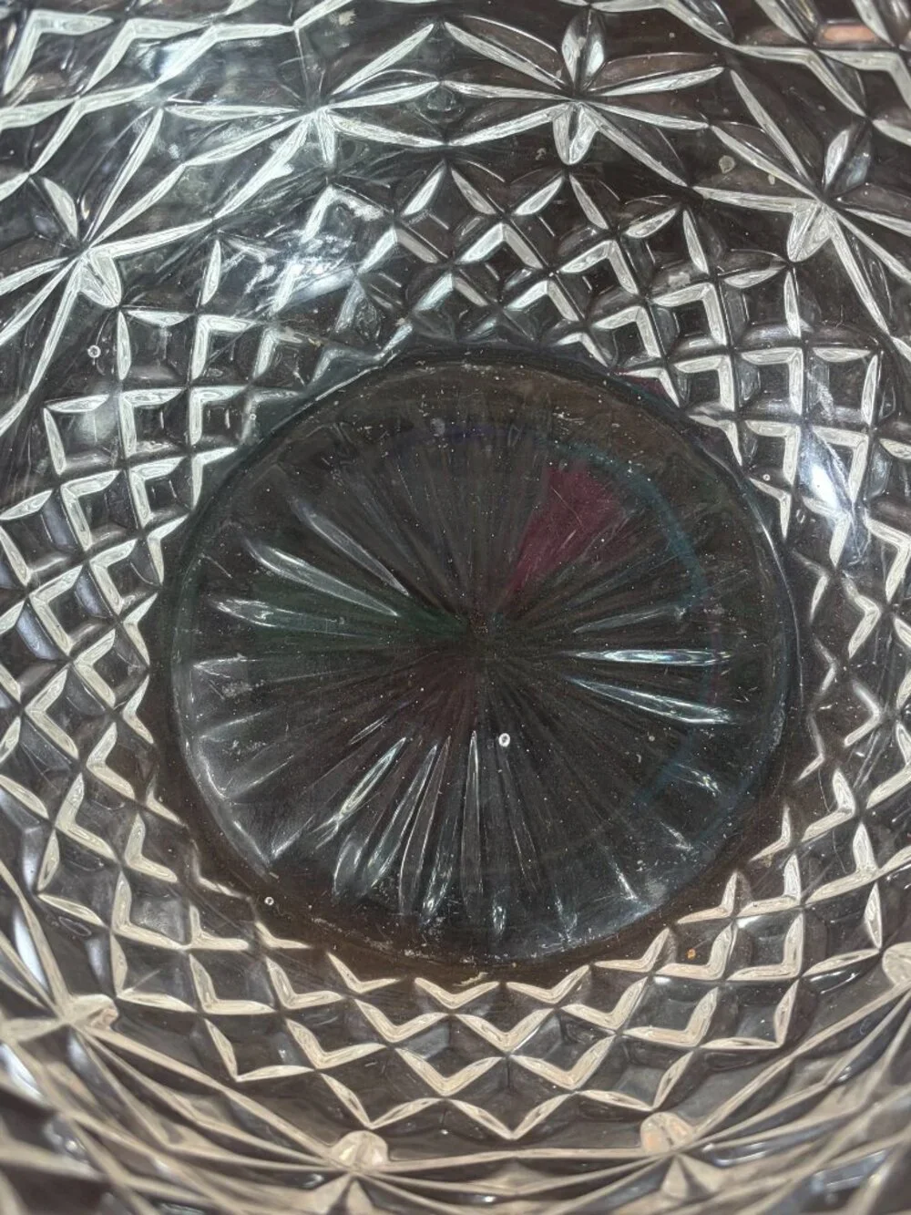 Vintage Avitra Cut Lead Crystal Serving Bowl Diamond & Starburst Pattern 7.5